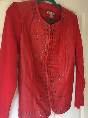 Vintage Peter Nygard red leather studded jacket